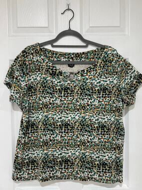 Womens Rafaella Short Sleeve Top Cotton Multi Color Plus 2X